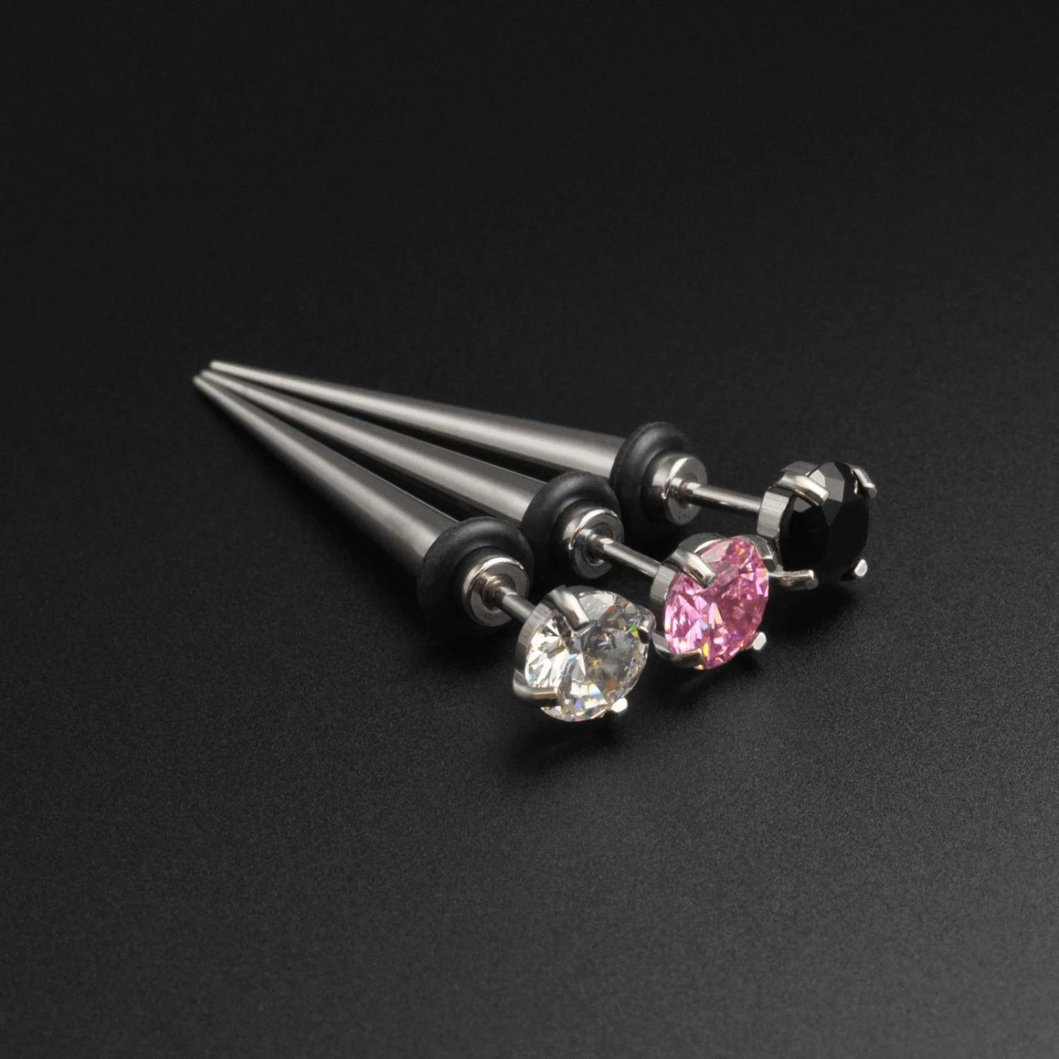 Surgical Steel Fake Gauge Taper With Gem Inlay 3 Surgical Steel Fake Gauge Taper With Gem Inlay