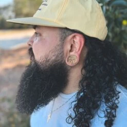 Tamarind Wood Double Flare Concave Plug 12 Tamarind Wood Double Flare Concave Plug -Stretch It Body Jewellery tamarind wood double flare concave plug model shot male side shot