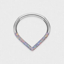 Teardrop Inlaid Flash Lavender Synth Opal Titanium Septum Clicker