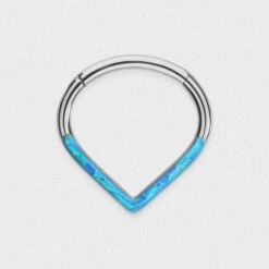 Teardrop Inlaid Pacific Blue Synth Opal Titanium Septum Clicker