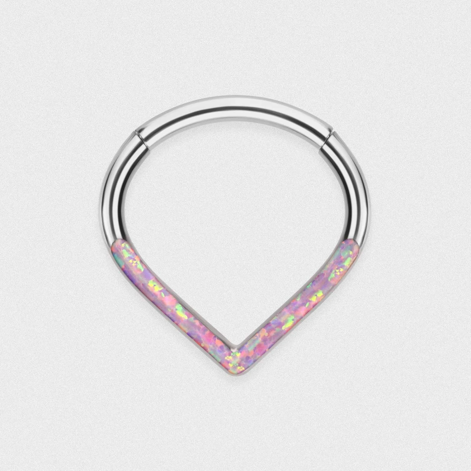 Teardrop Inlaid Rose Pink Synth Opal Titanium Septum Clicker 4 Teardrop Inlaid Rose Pink Synth Opal Titanium Septum Clicker - Image 2