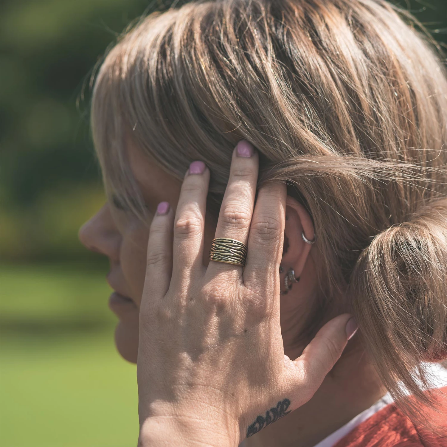 Textured Tree Bark Brass Ring 4 Textured Tree Bark Brass Ring - Image 2