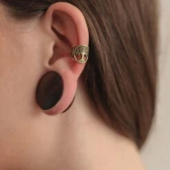 Tree Of Life Brass Ear Cuff -Stretch It Body Jewellery tree of life brass ear cuff model shot close up