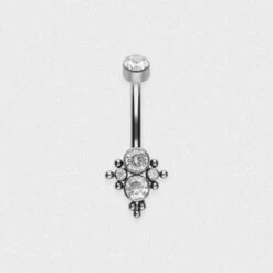 Triple Bezel Set Jewelled Trinity Dot Internally Thread Titanium Belly Bar