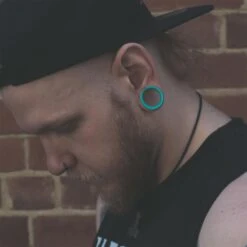 Turquoise Pearl Silicone Double Flare Tunnel -Stretch It Body Jewellery turquoise pearl silicone double flare tunnel model shot side shot