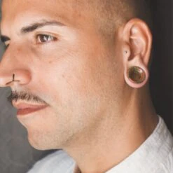 Unakite Double Flare Concave Stone Tunnel -Stretch It Body Jewellery unakite double flare concave stone tunnel model shot close up