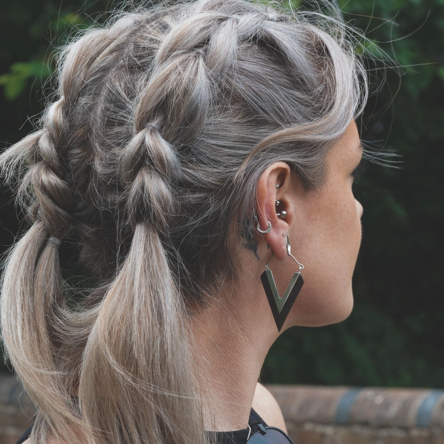 V-Shape White Brass & Narra Wood Plug Hoops 4 V-Shape White Brass & Narra Wood Plug Hoops - Image 2