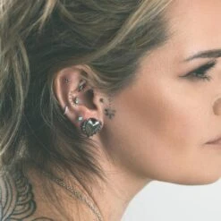 Vintage Heart Surgical Steel Plug (Hollow Backed) -Stretch It Body Jewellery vintage heart surgical steel plug hollow backed model shot