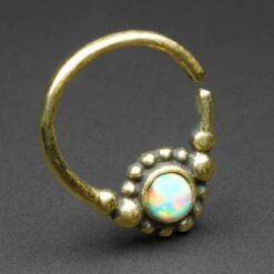White Synth Opal Drop & Brass Seamless Septum Ring