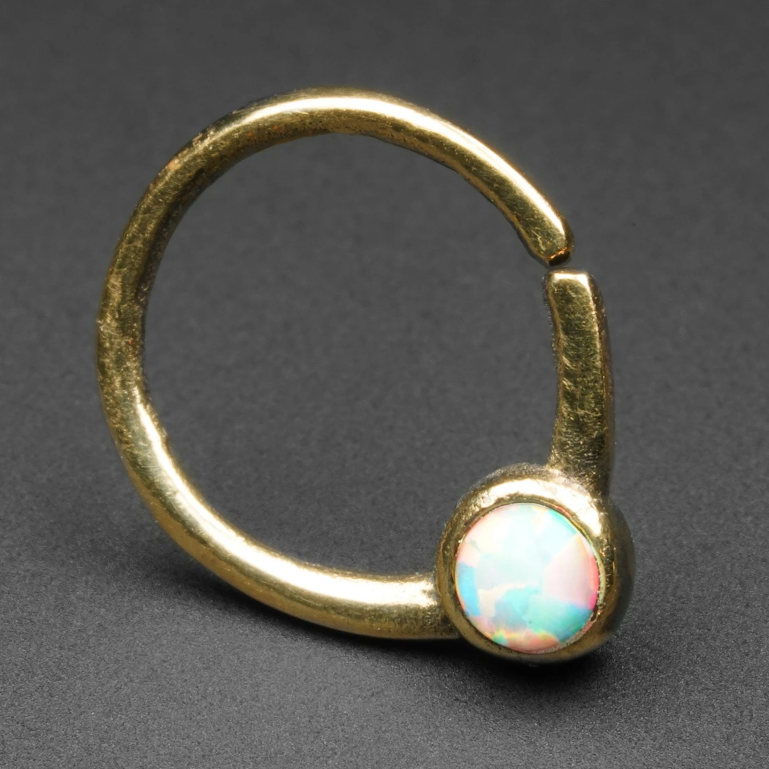 White Synth Opal & Brass Seamless Septum Ring 3 White Synth Opal & Brass Seamless Septum Ring