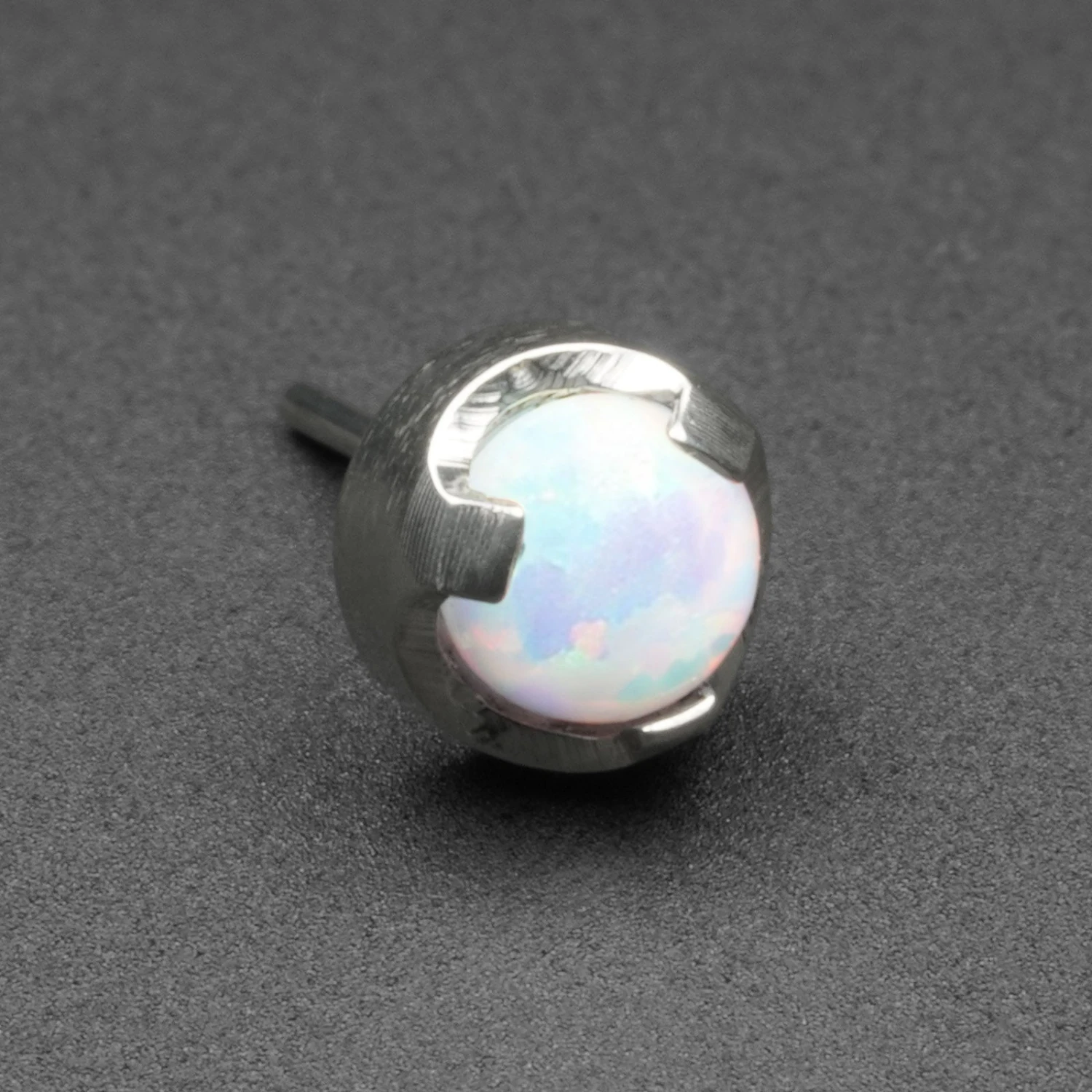 Three Prong Synth White Opal & Titanium Threadless Top 3 Three Prong Synth White Opal & Titanium Threadless Top