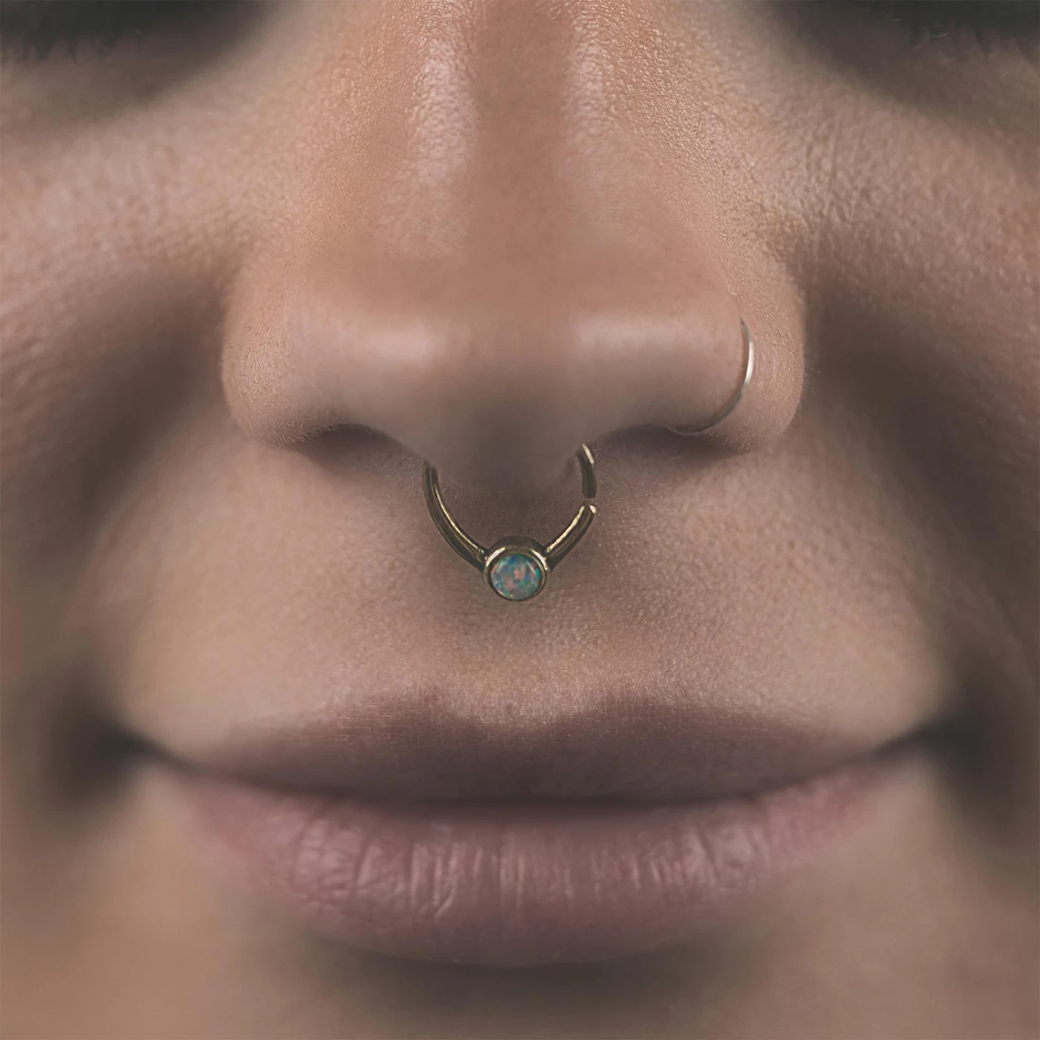 White Synth Opal & Brass Seamless Septum Ring 5 White Synth Opal & Brass Seamless Septum Ring - Image 3