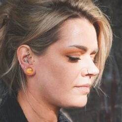 Yellow Cat's Eye Glass Single Flare Convex Plug -Stretch It Body Jewellery yellow cats eye single flare plug model shot