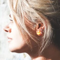 Yellow Cat's Eye Glass Single Flare Convex Plug -Stretch It Body Jewellery yellow cats eye single flare plug model shot side shot