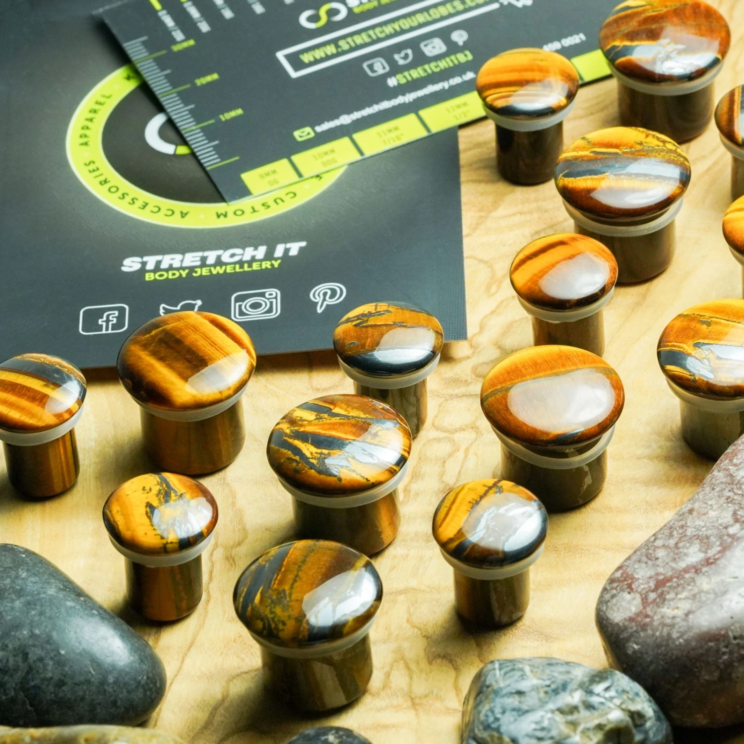 Yellow Tiger's Eye Single Flare Convex Stone Plug 4 Yellow Tiger's Eye Single Flare Convex Stone Plug - Image 2