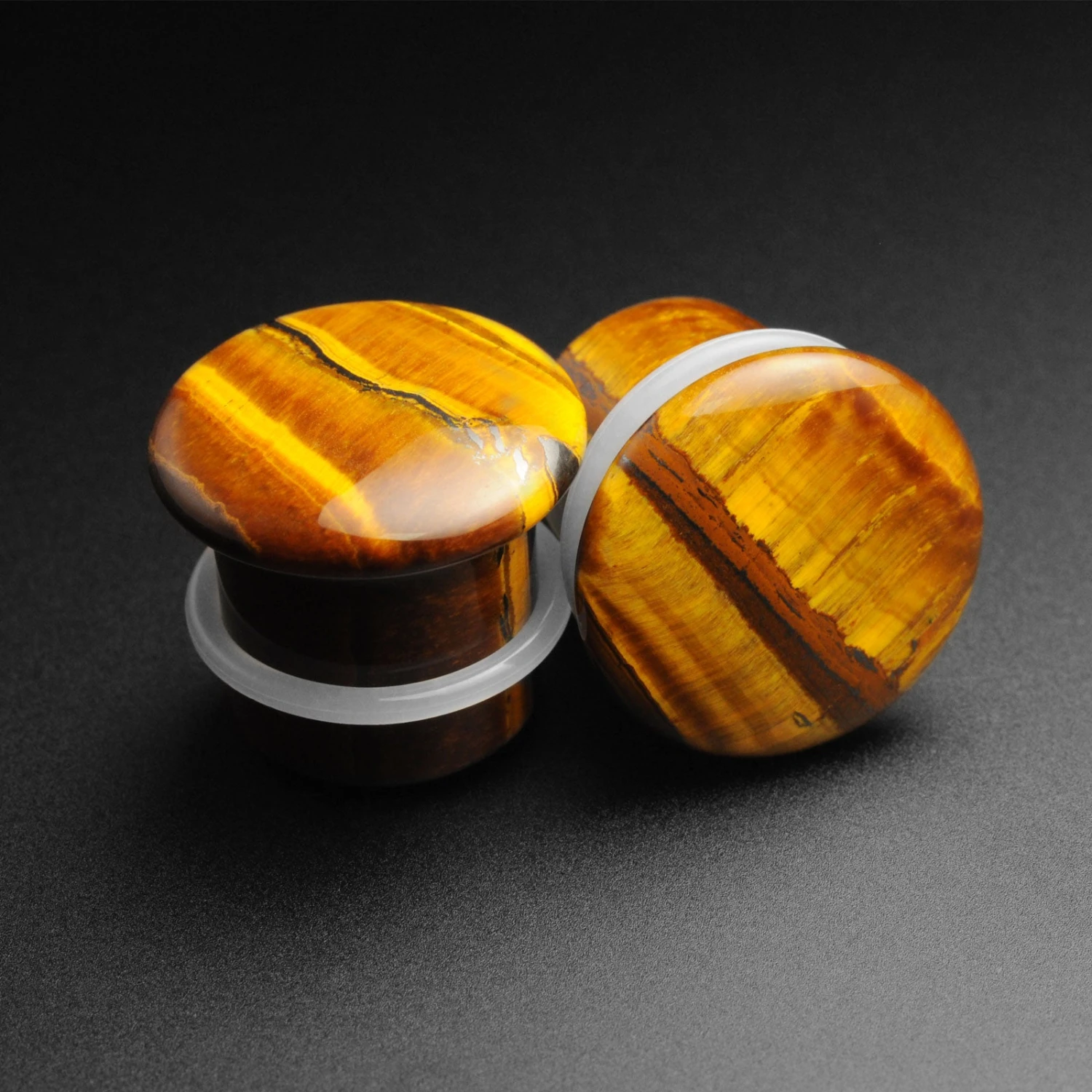 Yellow Tiger's Eye Single Flare Convex Stone Plug 3 Yellow Tiger's Eye Single Flare Convex Stone Plug
