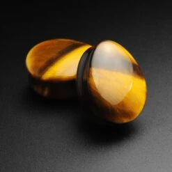 Yellow Tiger's Eye Double Flare Convex Teardrop Plug